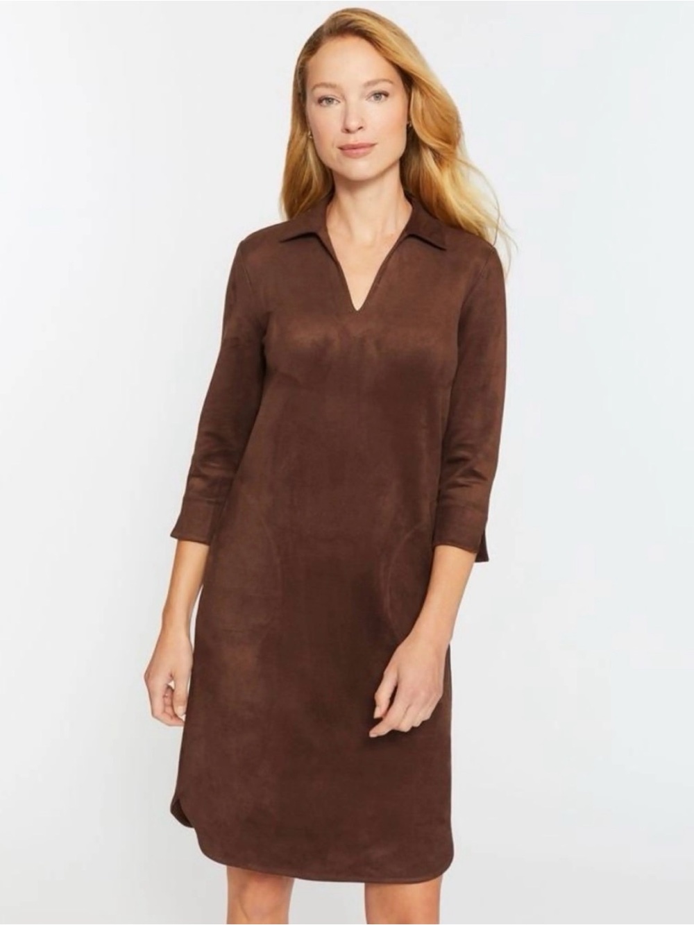 J. McLaughlin faux suede knee length brown shift dress L